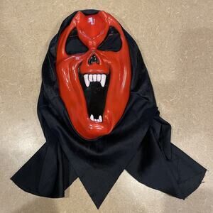 RARE Red Devil Scream Mask Fun World Easter Unlimited Stamped Costume Scary Evil
